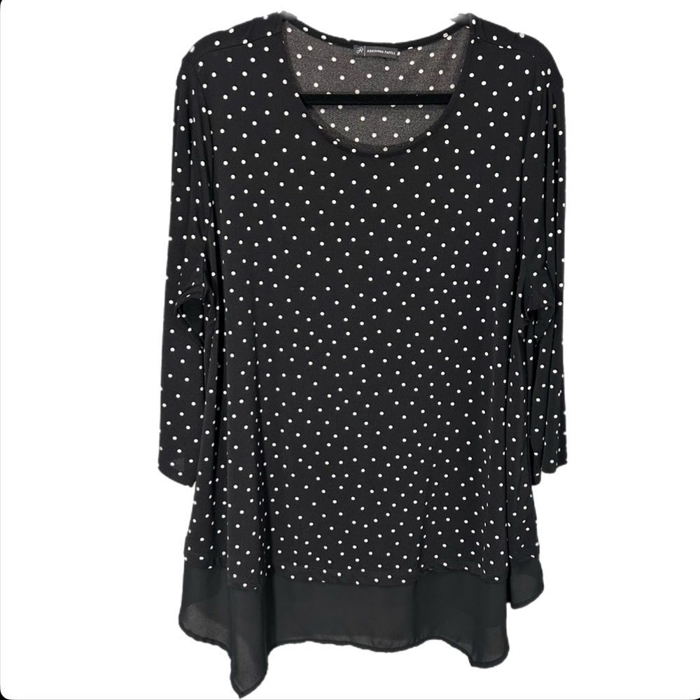 Adrianna Papell Black & White Scoop Neck Polka Dot Stretch 3/4 Sleeve Blouse 2X